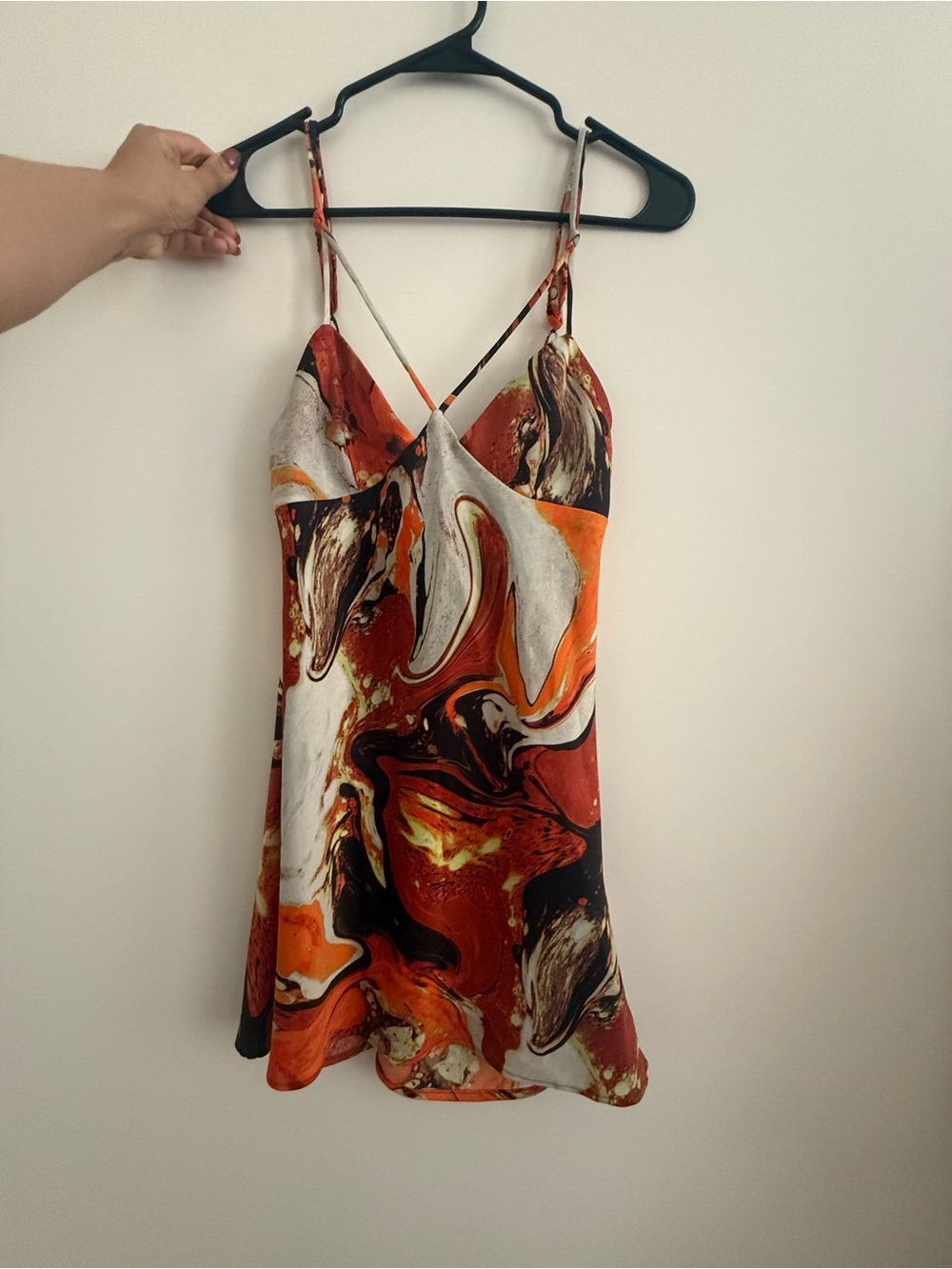 Urban Outfitters Marble-Print Slip Dress in Orange, Brown & Cream